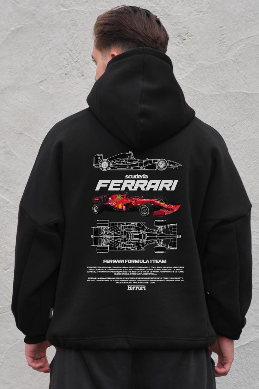 Чоловіче Оверсай Худі Толстовка На Флісі З Капюшоном Та Принтом Without Ferrari Black