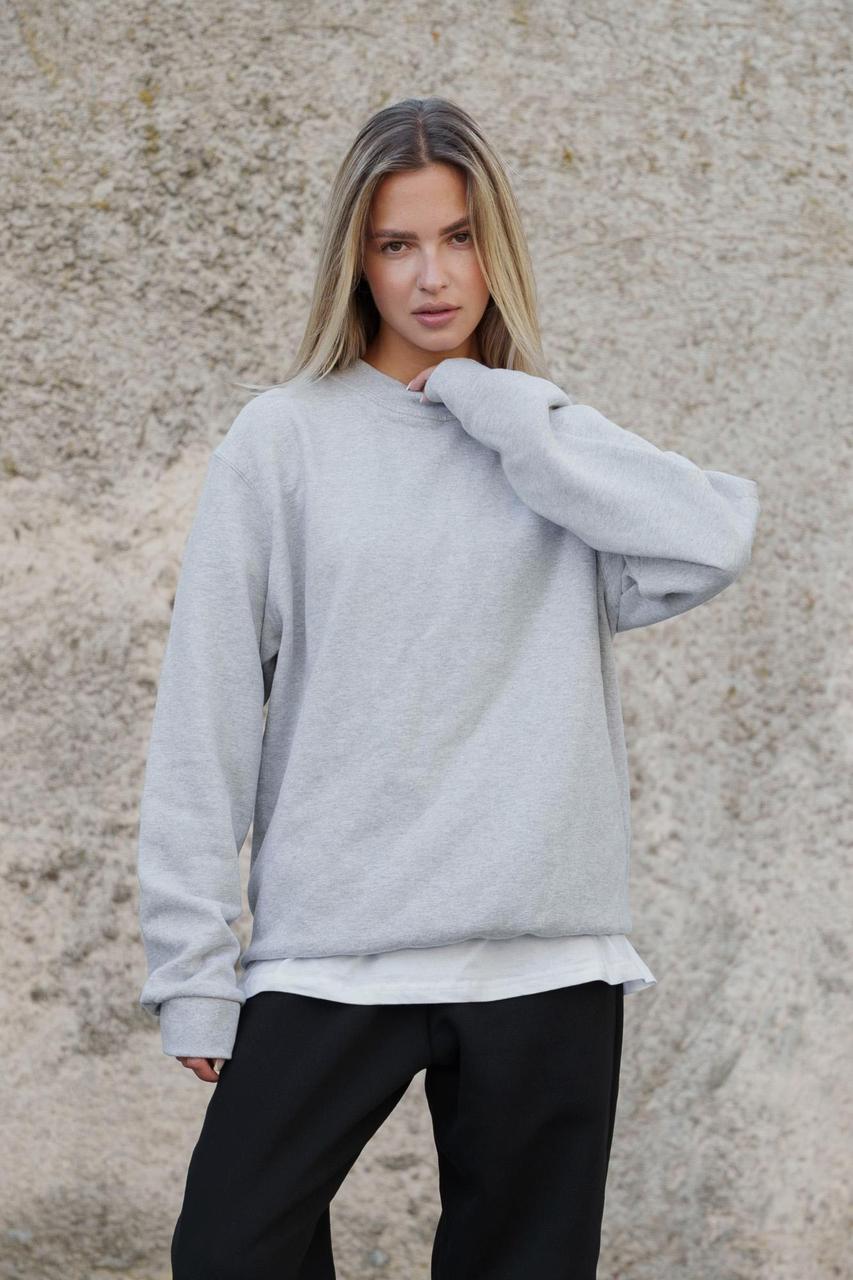 Жіночий Утеплений Оверсайз Світшот На Флісі Without Solo Gray