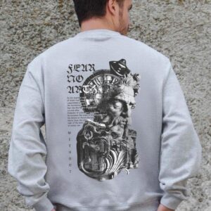 Чоловічий Утеплений Оверсайз Світшот На Флісі З Принтом Without Greek Gray