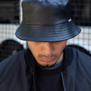 Тепла шкіряна панамка Without Blade Чорна Man