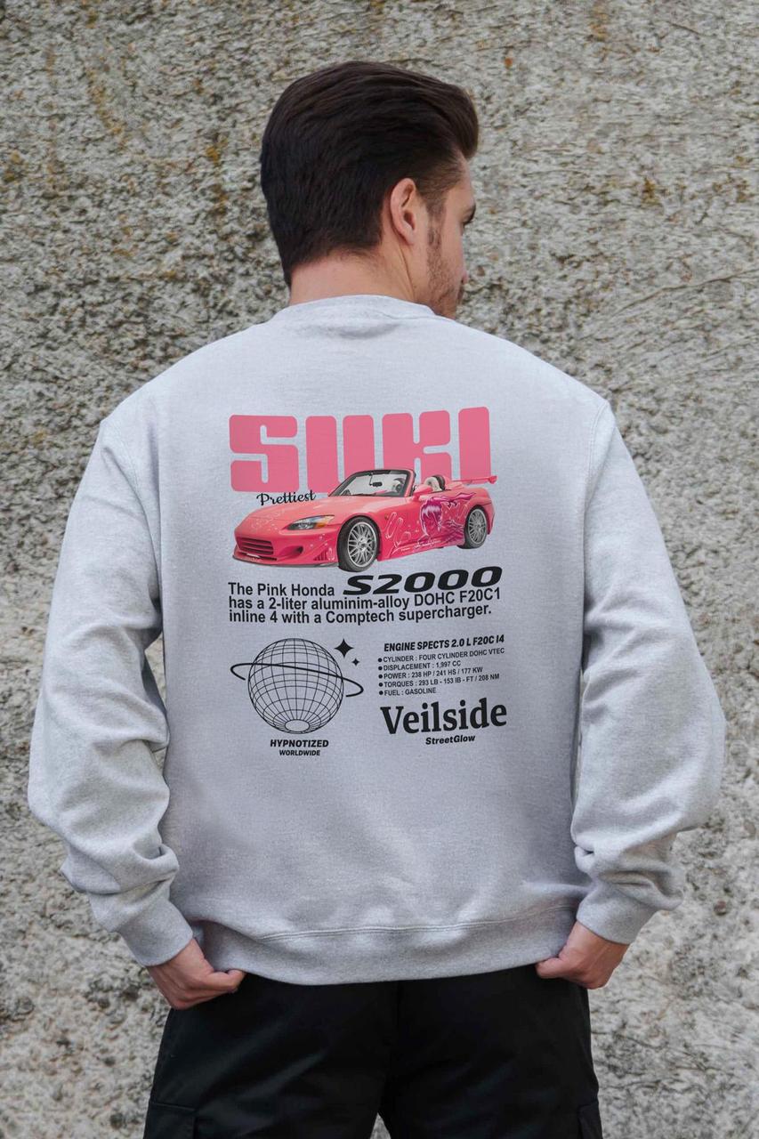 Чоловічий Утеплений Оверсайз Світшот На Флісі З Принтом Without Suki Gray