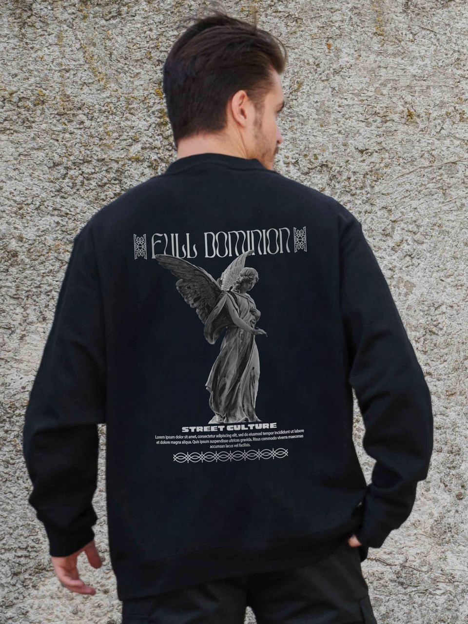 Чоловічий Утеплений Оверсайз Світшот На Флісі З Принтом Without Dominion Black