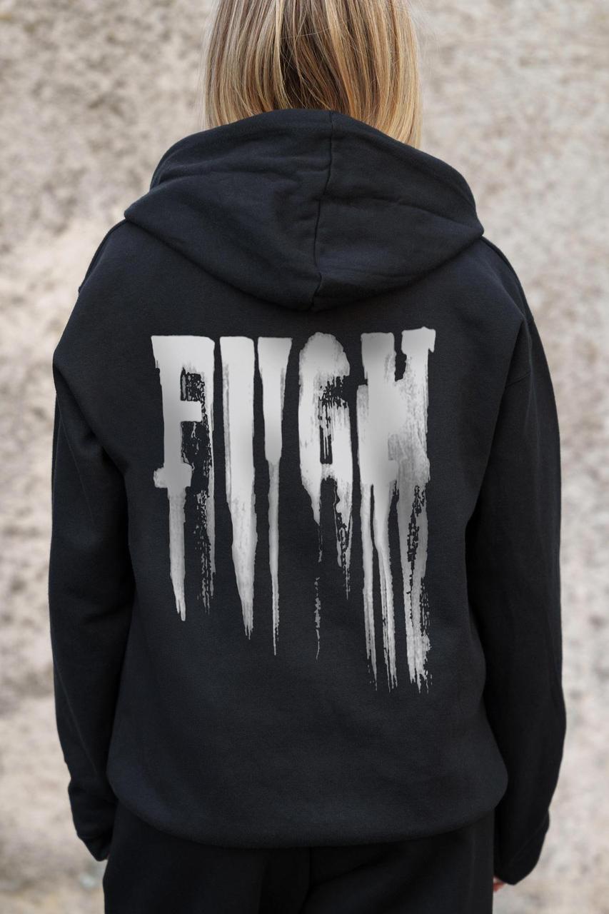 Жіноче Утеплене Зіп Худі На Флісі Зіпер З Принтом Fight Without Kane Black