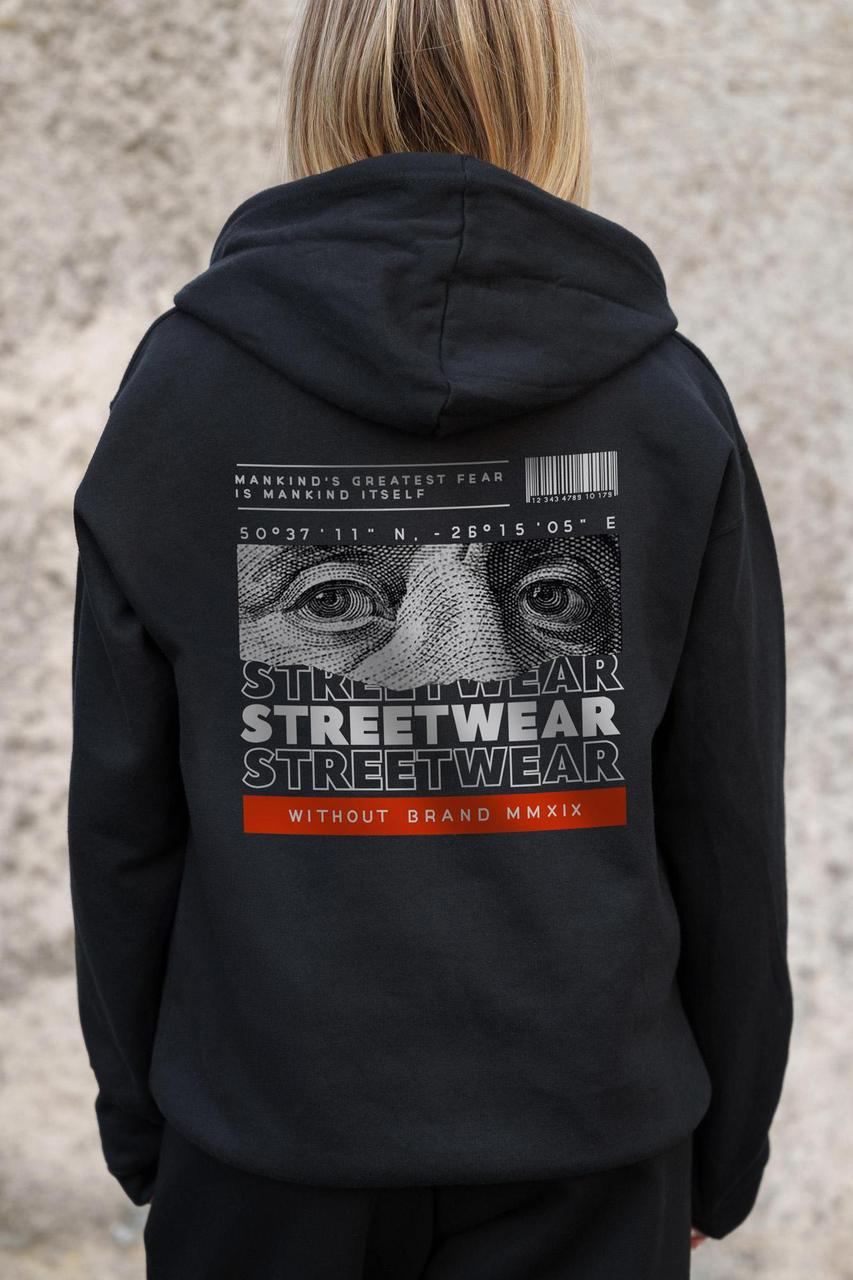 Жіноче Утеплене Зіп Худі На Флісі Зіпер З Принтом Streetwear Without Kane Black