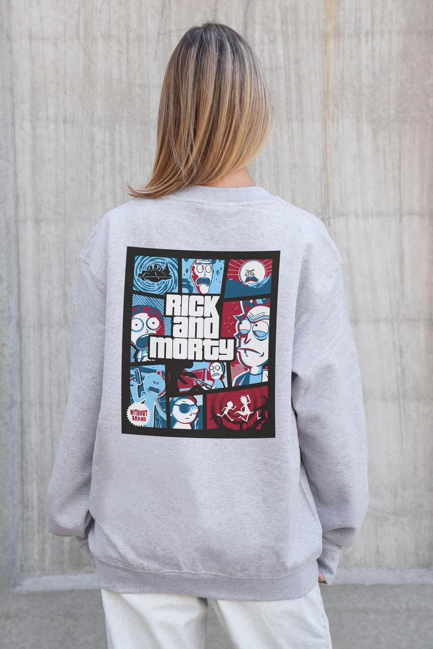 Жіночий Утеплений Оверсайз Світшот На Флісі З Принтом Without Rick and Morty Gray
