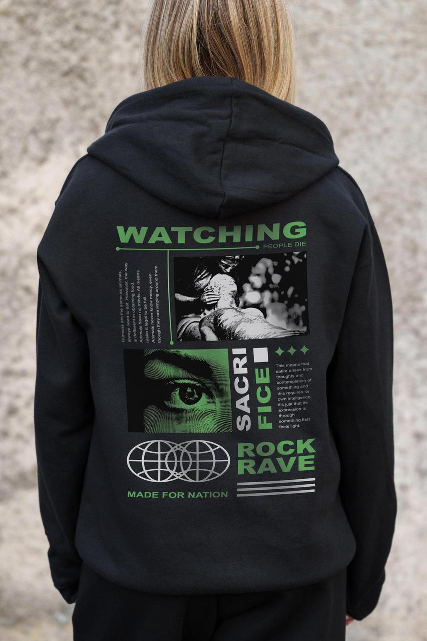 Жіноче Утеплене Зіп Худі На Флісі Зіпер З Принтом Watching Without Kane Black