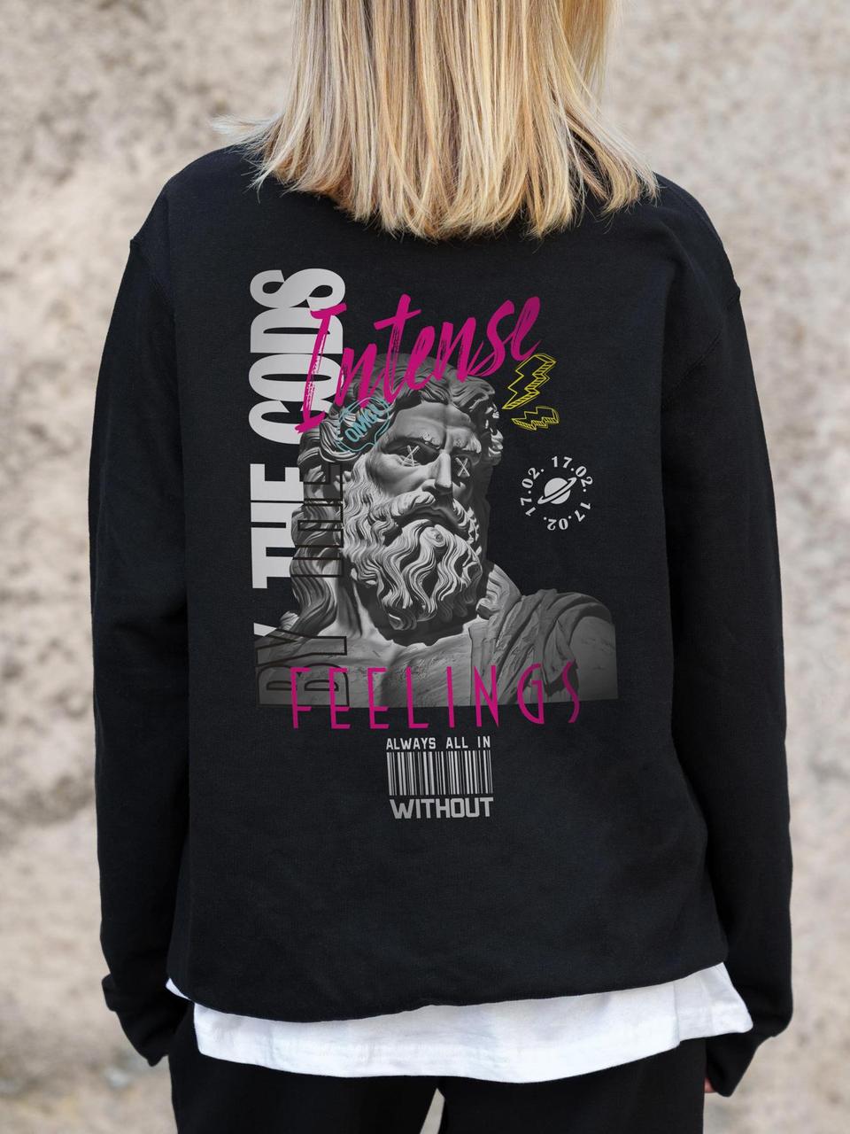 Жіночий Утеплений Оверсайз Світшот На Флісі З Принтом Without Feelings Black