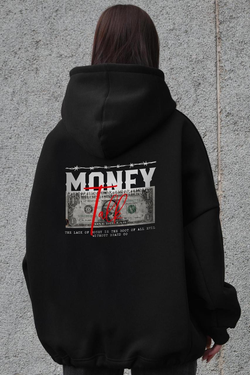 Жіноче Оверсай Худі Толстовка На Флісі З Капюшоном Та Принтом Without Talk Black