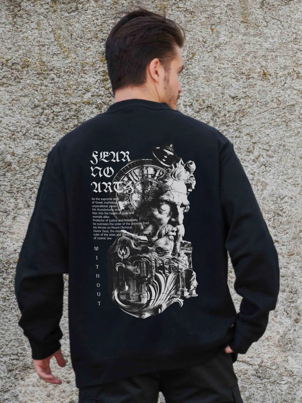 Чоловічий Утеплений Оверсайз Світшот На Флісі З Принтом Without Greek Black