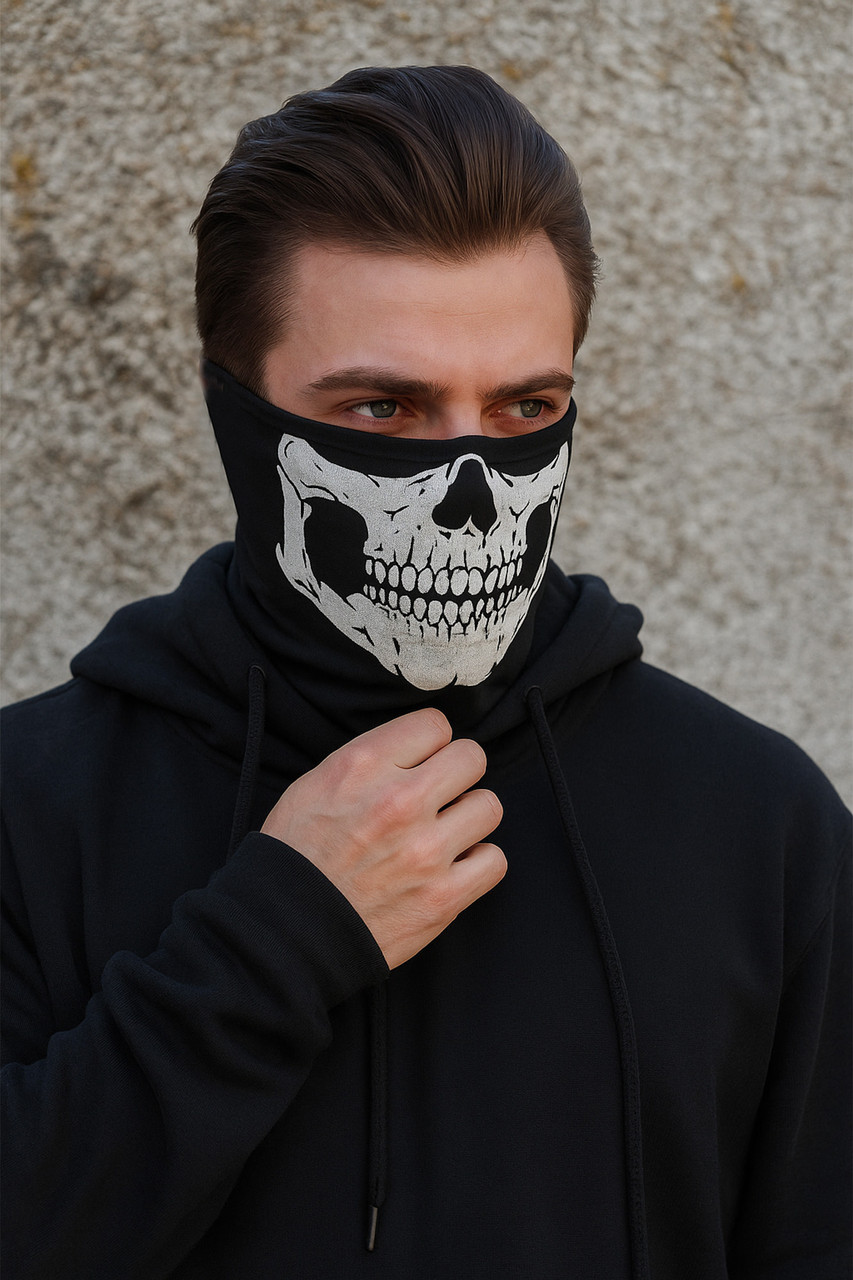 Мужской Зимний Хлопковый Термо Бафф Without Creator С Принтом Череп Black