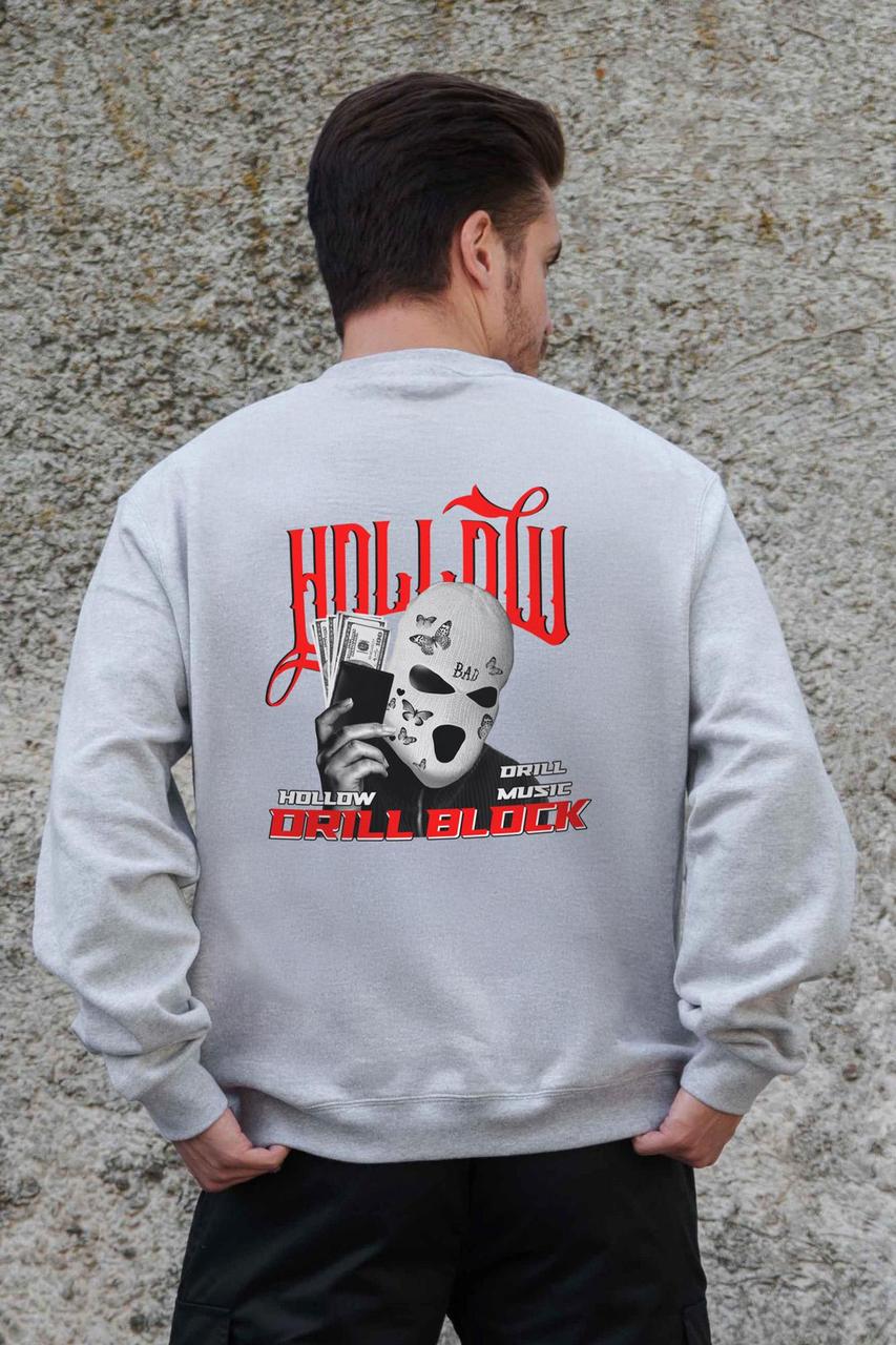 Чоловічий Утеплений Оверсайз Світшот На Флісі З Принтом Without Hollow Gray