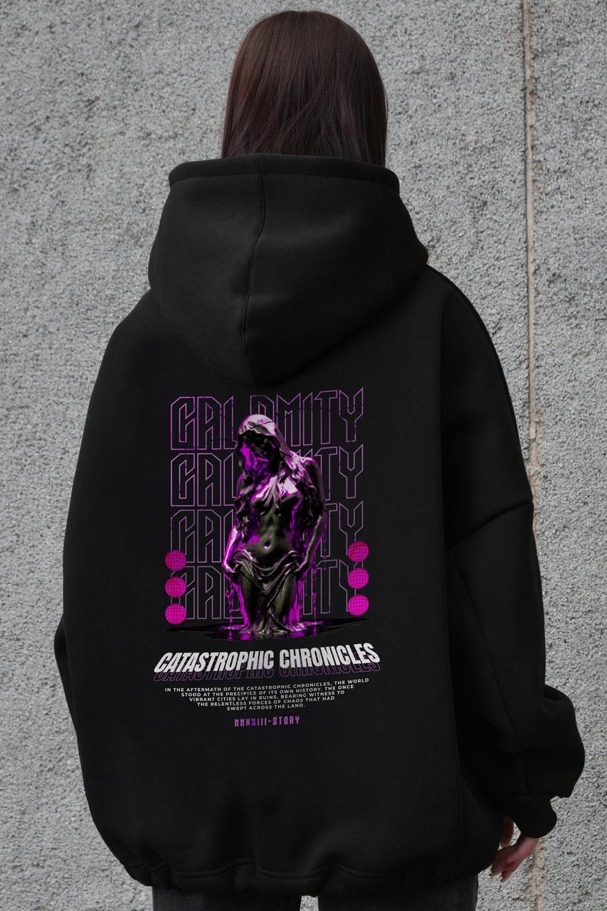 Жіноче Оверсай Худі Толстовка На Флісі З Капюшоном Та Принтом Without Calomity Black