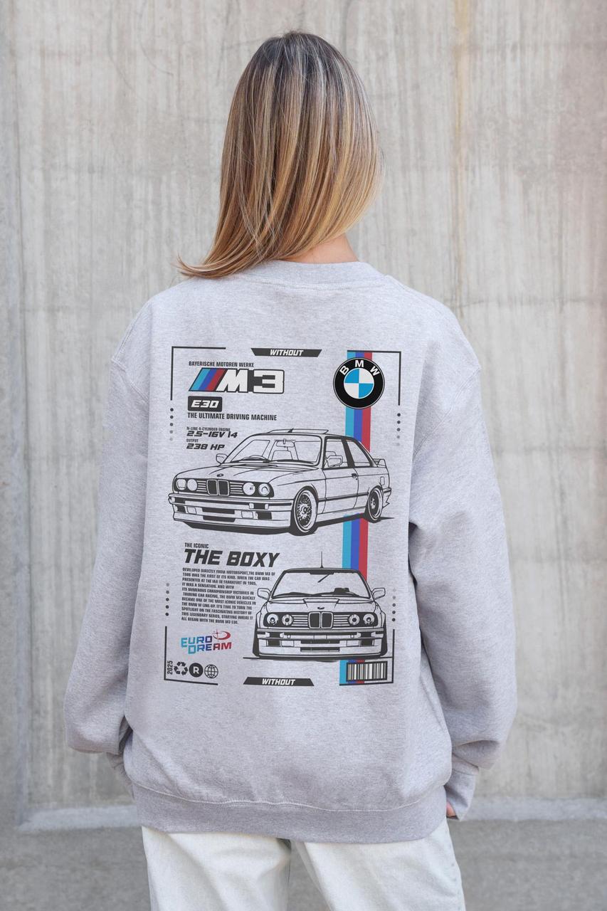 Жіночий Утеплений Оверсайз Світшот На Флісі З Принтом Without BMW Gray