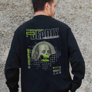 Чоловічий Утеплений Оверсайз Світшот На Флісі З Принтом Without Deadly Black