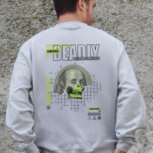 Чоловічий Утеплений Оверсайз Світшот На Флісі З Принтом Without Deadly Gray