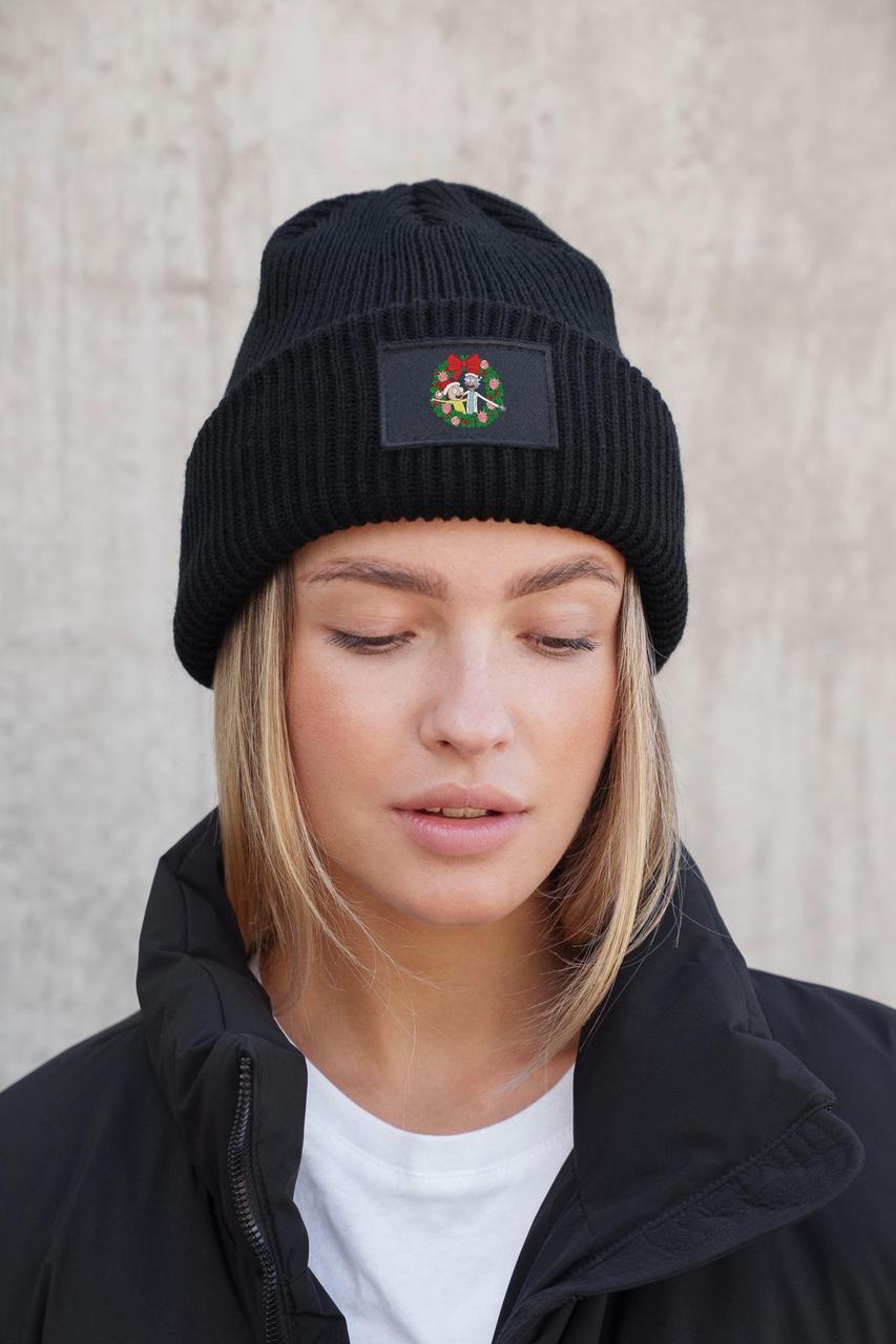 Жіноча Тепла Подовжена Трикотажна Шапка Біні Докер З Принтом Vinok Rick Without Dominic Black