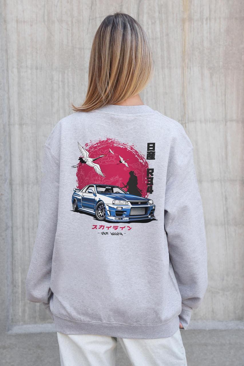 Жіночий Утеплений Оверсайз Світшот На Флісі З Принтом Without Skyline Gray