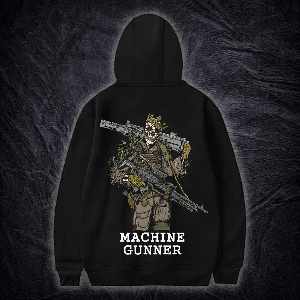 Худі чоловічий на флісі з принтом Кулеметник / Machine gunner , Чорний, HMCH002