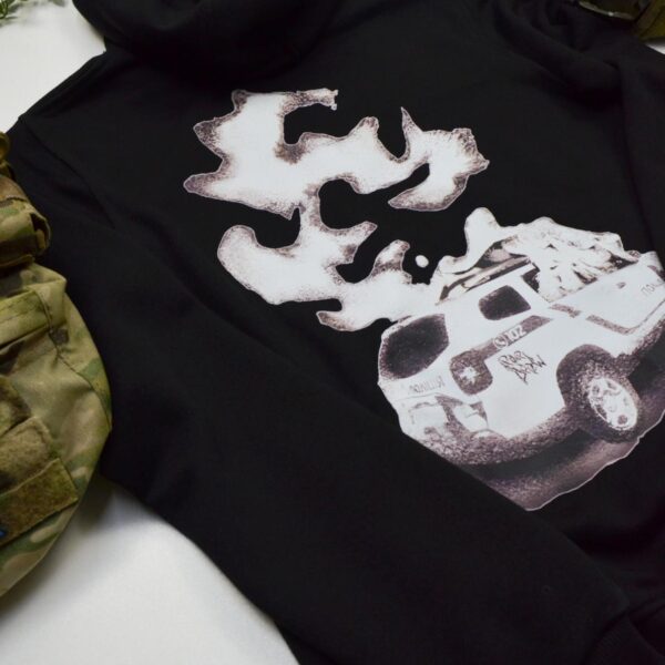 Худі чоловічий на флісі з принтом Дастер не їде дим машина, Чорний, SGHUDI19087