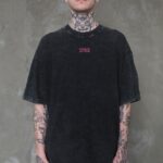 Чоловіча Виварена Оверсайз Футболка Without Washed З Принтом Pink 1702 Black