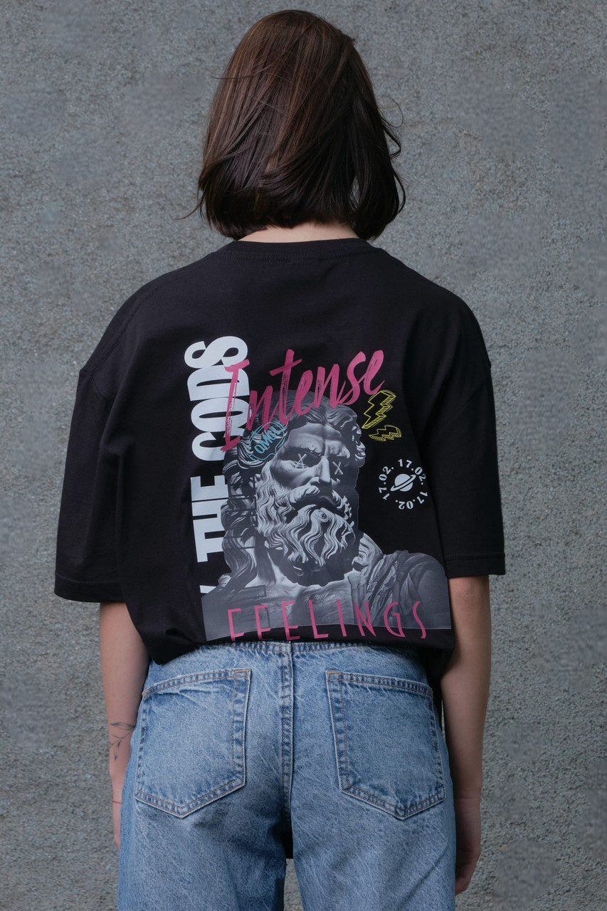 Жіноча Оверсайз Футболка З Принтом Without Feelings Black