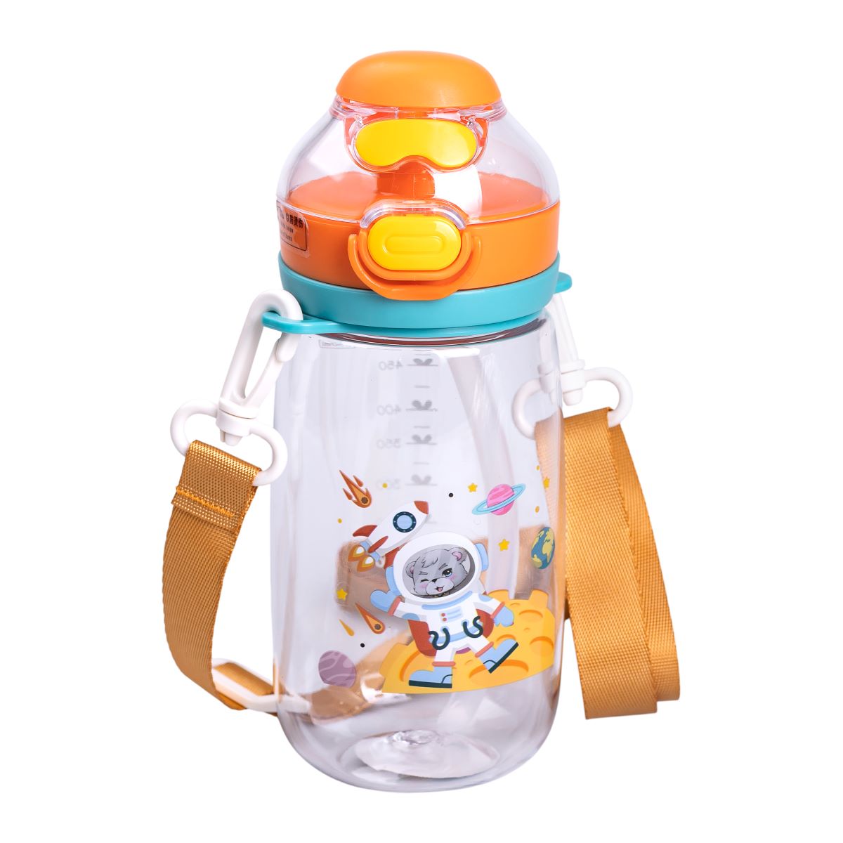 Пляшка для води дитяча 550 мл з ремінцем і трубочкою для спорту та школи 20 см Помаранчева HP-14-45O