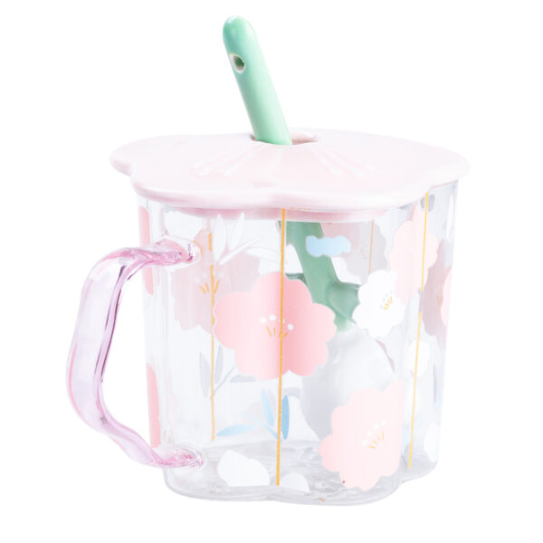 Чашка скляна 500 мл з ложкою і кришкою Рожевий HP7213P