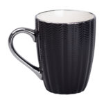 Чашка порцелянова 400 (мл) із сріблястим обідком та ручкою для чаю Чорна RX-N231315B