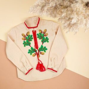 Лляна вишиванка "Дубочок" , Бежевий, 140 (10 років)