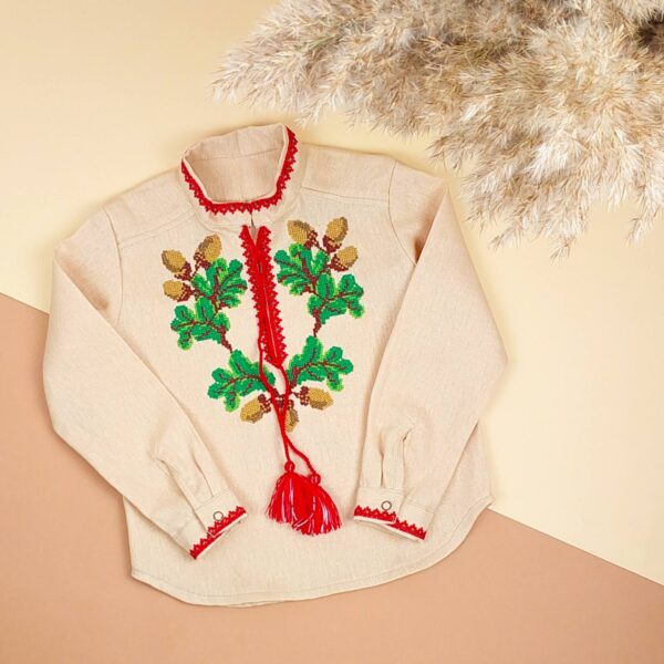 Лляна вишиванка "Дубочок" , Бежевий, 140 (10 років)