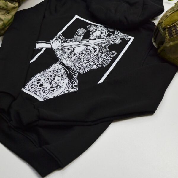 Худі чоловічий на флісі з принтом Дівчина з автоматом , Чорний, SGHUDI19987