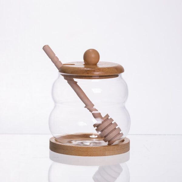 Скляна медовниця з бамбуковою підставкою та ложкою 350 мл 64486-8