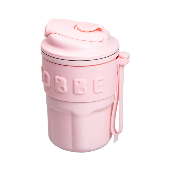 Термочашка Chiobbe з трубочкою та ремінцем 450 мл рожева HP-14-18P