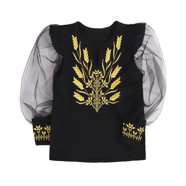 Вишиванка для дівчинки "Колоски" фатиновий рукав, Чорний, 110 (5 років)