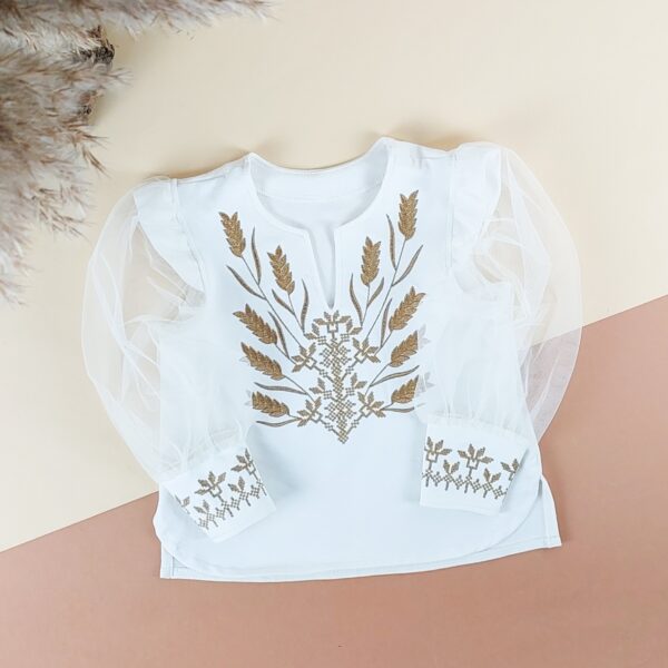 Вишиванка для дівчинки "Колоски" фатиновий рукав, Молочний, 122 (7 років)