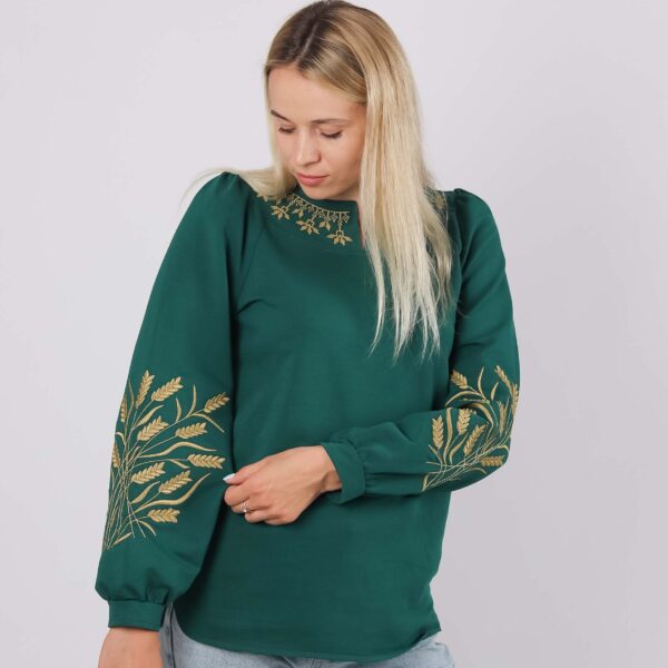 Жіноча вишиванка "Колоски" двунитка, Ізумрудний, 46