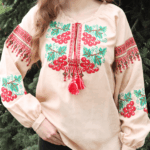 Жіноча лляна вишиванка "Калина", Бежевий, 42-44