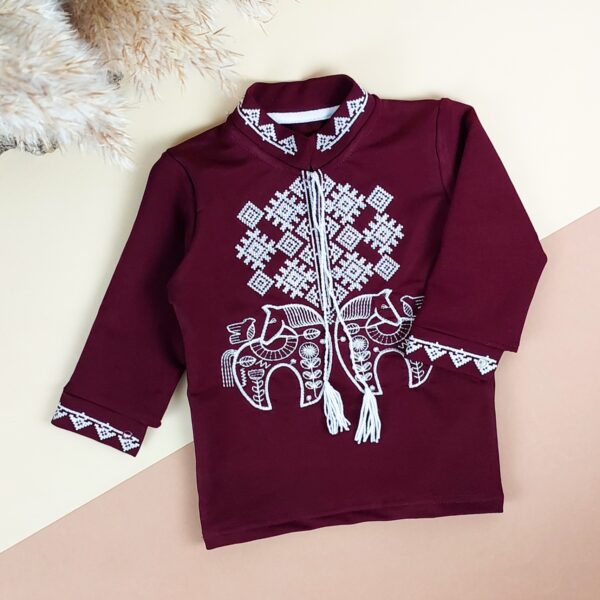 Вишиванка для хлопчика "Коники" довгий рукав, Бордовий, 98 (3 роки)