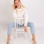 Базовий джемпер-реглан з вишивкою, Молочний, XL