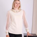 Блуза вишиванка жіноча "Колоски" з фатиновим рукавом, Капучіно, S