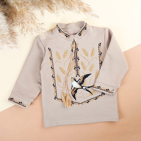 Вишиванка дитяча довгий рукав "Ластівка", Какао, 134 (9 років)