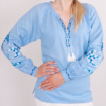 Лляна жіноча вишиванка "Ластівка", Блакитний, S