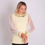 Блуза вишиванка жіноча "Верба" з фатиновим рукавом, Вершково-жовтий, S