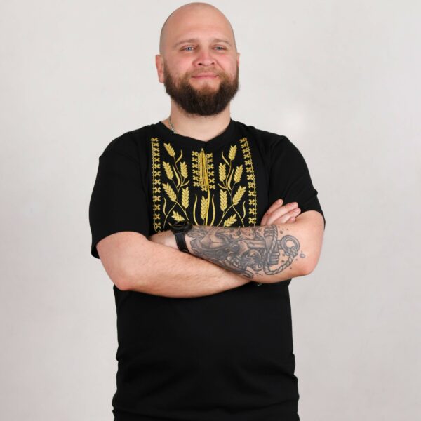 Чоловіча футболка вишиванка "Колоски" , Чорний, M