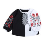 Чорно-біла вишиванка "Троянда" з довгим рукавом, Білий, 98 (3 роки)