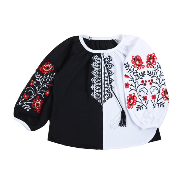 Чорно-біла вишиванка "Троянда" з довгим рукавом, Білий, 98 (3 роки)