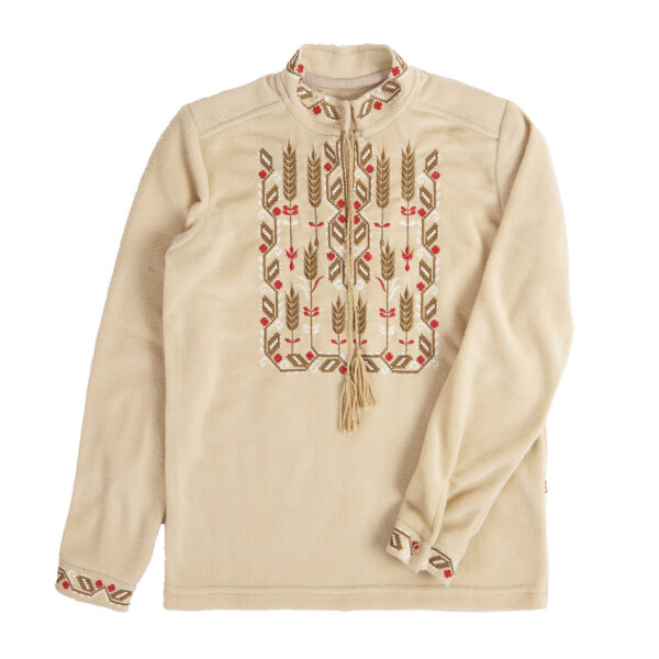 Флісова вишиванка "Колоски" для хлопчика, Латте, 128 (9 років)