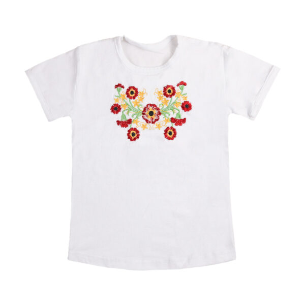Футболка вишиванка "Букет" для дівчинки №3, Білий, 110-116см