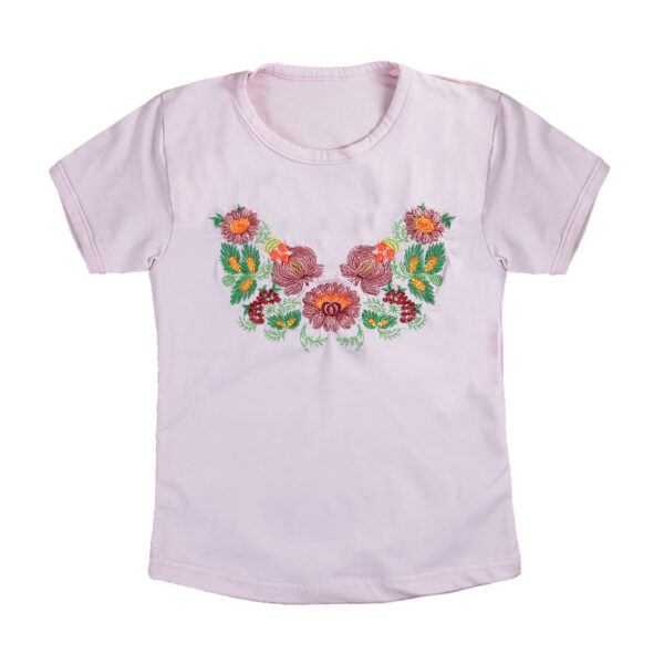 Футболка вишиванка "Букет" для дівчинки, Рожевий, 110-116см