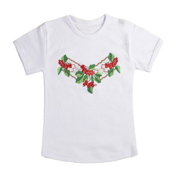 Футболка вишиванка для дівчинки "Калина", Білий, 98-104см